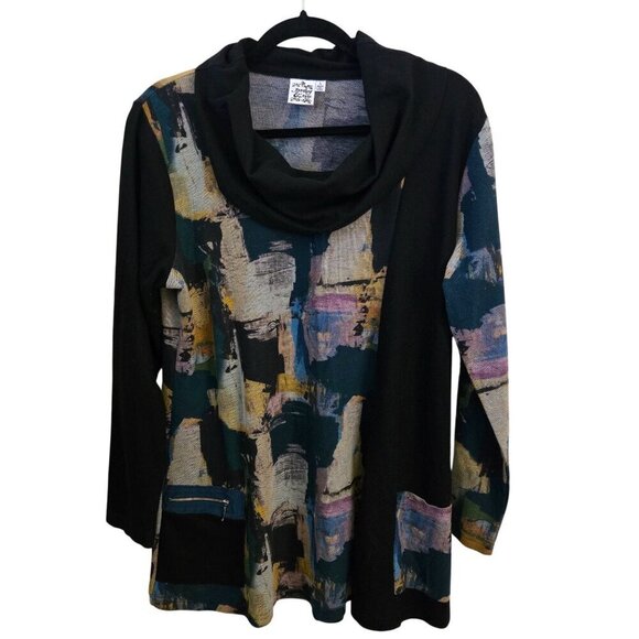 Parsley & Sage Unique Lagonlook Colorblock Patterned Cowl Neck Tunic Top Size L - Picture 1 of 7